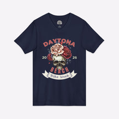 Daytona Bike Week 2026 Floral Skull V-Neck T-Shirt