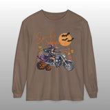 Spooky Season Biker Witch Halloween Long Sleeve Crew Neck TShirt