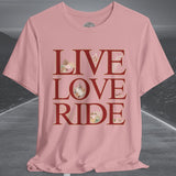 Ladies Cottage Core Live Love Ride Motorcycle Crew Neck TShirt