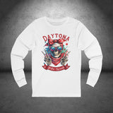 Ladies Daytona Bike Week 2025 Hipster Skull Long Sleeve Crew Neck TShirt
