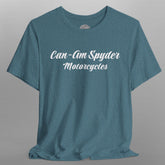 Blue t-shirt with 'Can-Am Spyder Motorcycles' text on a gray background