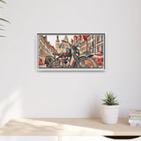 European City Motorcycle Abstract Framed Canvas Art