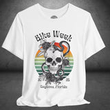 Ladies Daytona Bike Week 2025 Skull and Roses Crew Neck TShirt