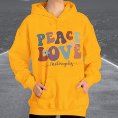 Ladies Retro Peace Love Motorcycles Hooded Sweatshirt