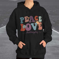 Ladies Retro Peace Love Motorcycles Hooded Sweatshirt