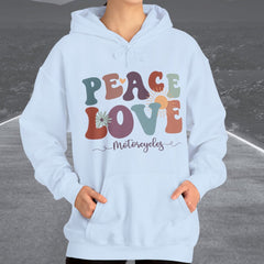 Ladies Retro Peace Love Motorcycles Hooded Sweatshirt