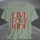 Ladies Cottage Core Live Love Ride Motorcycle Crew Neck TShirt