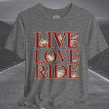 Ladies Cottage Core Live Love Ride Motorcycle Crew Neck TShirt