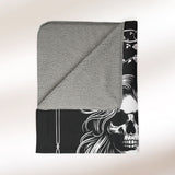 Lady Biker Skull Rose Sherpa Fleece Blanket