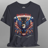 Black t-shirt with an eagle design and 'Black Hills South Dakota' text on a gray background