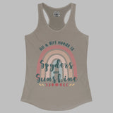 Gray tank top with rainbow and text design on a white background