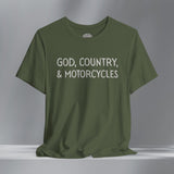 God, Country, & Motorcycles Crew Neck TShirt