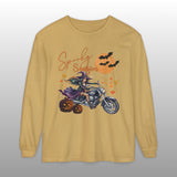 Spooky Season Biker Witch Halloween Long Sleeve Crew Neck TShirt