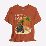 Orange t-shirt with Daytona Beach Bike Week 2026 graphic on a gray background