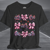 Ladies Christmas Motorcycles & Bows Cottage Core Crew Neck TShirt