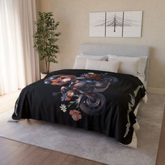 Chibi Girl Motorcycle Cottagecore Sherpa Blanket
