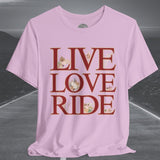 Ladies Cottage Core Live Love Ride Motorcycle Crew Neck TShirt