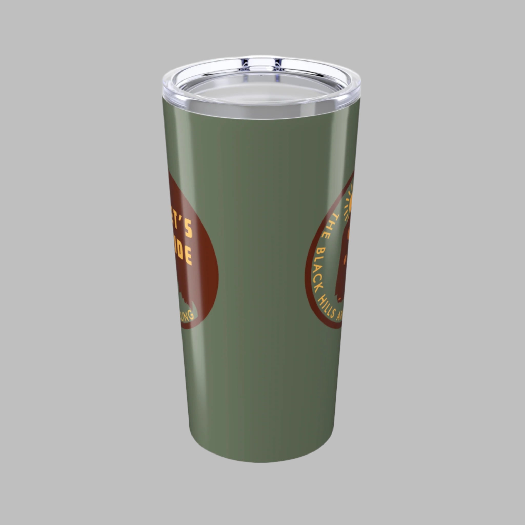 Green tumbler with a logo on a white background
