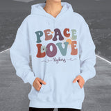 Ladies Retro Peace Love Rykers Hooded Sweatshirt