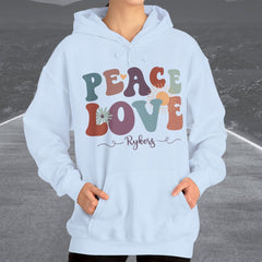 Ladies Retro Peace Love Rykers Hooded Sweatshirt