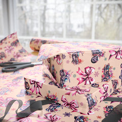 Cottagecore Motorcycle & Bows Gift Wrap | Peach Base