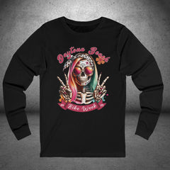 Ladies Daytona Bike Week 2025 Hipster Skull Long Sleeve Crew Neck TShirt