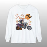 Spooky Season Biker Witch Halloween Long Sleeve Crew Neck TShirt