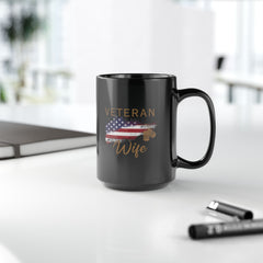 American Veteran Wife Black Coffee Mug, 15oz