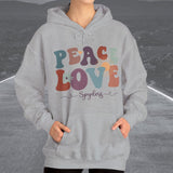 Ladies Retro Peace Love Spyders Hooded Sweatshirt