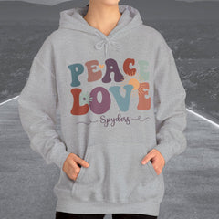 Ladies Retro Peace Love Spyders Hooded Sweatshirt