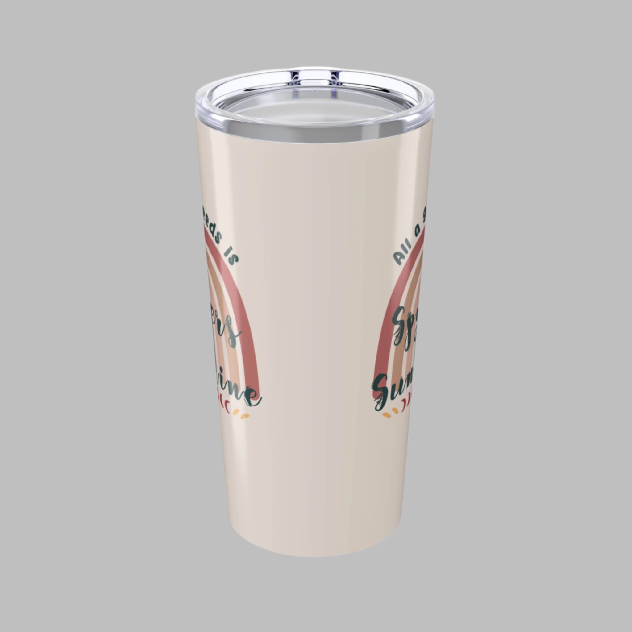 Tumbler with a design and text on a white background
