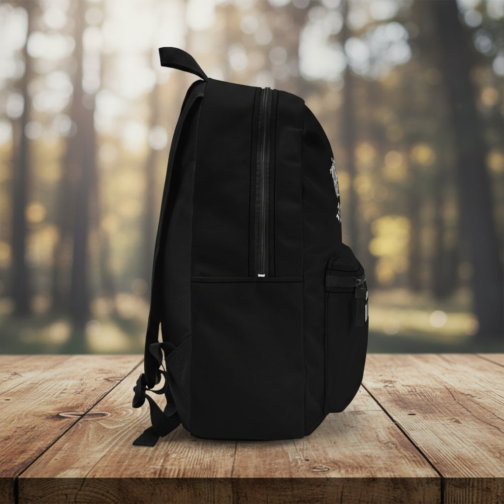 Black backpack on a white background