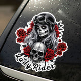 Ladies Rider Skull and Rose Motorcycle Helmet Decal