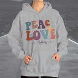 Ladies Retro Peace Love Rykers Hooded Sweatshirt