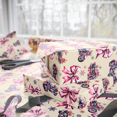 Cottagecore Coquette Bow Motorcycle Gift Wrap | Cream Base
