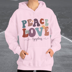 Ladies Retro Peace Love Spyders Hooded Sweatshirt