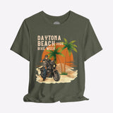 Green t-shirt with Daytona Beach Bike Week 2026 graphic on a gray background
