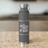 Gray water bottle with silver cap and 'can-am Roker' branding on a white background