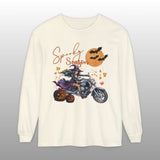 Spooky Season Biker Witch Halloween Long Sleeve Crew Neck TShirt