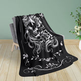 Lady Biker Skull Rose Sherpa Fleece Blanket
