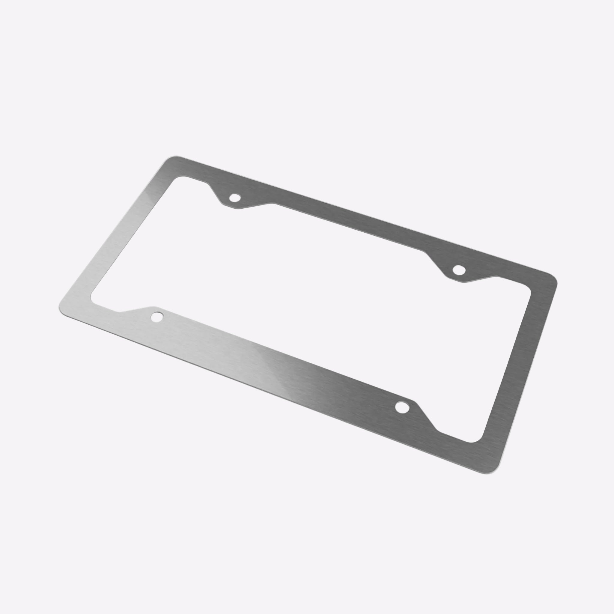Metallic license plate frame on a white background