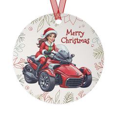 Can-Am Spyder Mrs. Santa Clause Aluminum Christmas Ornament