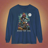 Halloween Biker Long Sleeve Crew Neck TShirt