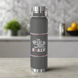 Gray water bottle with 'I am Ryker' text and logo on a white background
