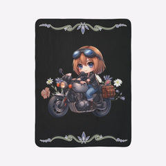 Chibi Girl Motorcycle Cottagecore Sherpa Blanket