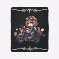 Chibi Girl Motorcycle Cottagecore Sherpa Blanket