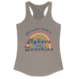 Gray tank top with rainbow and text design on a white background