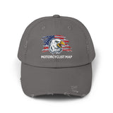 Motorcyclist Map Eagle Distress Dad Hat