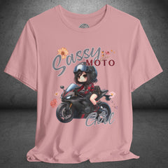 Sassy Motorcycle Girl Crew Neck TShirt