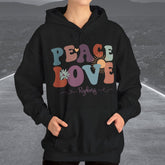 Ladies Retro Peace Love Rykers Hooded Sweatshirt